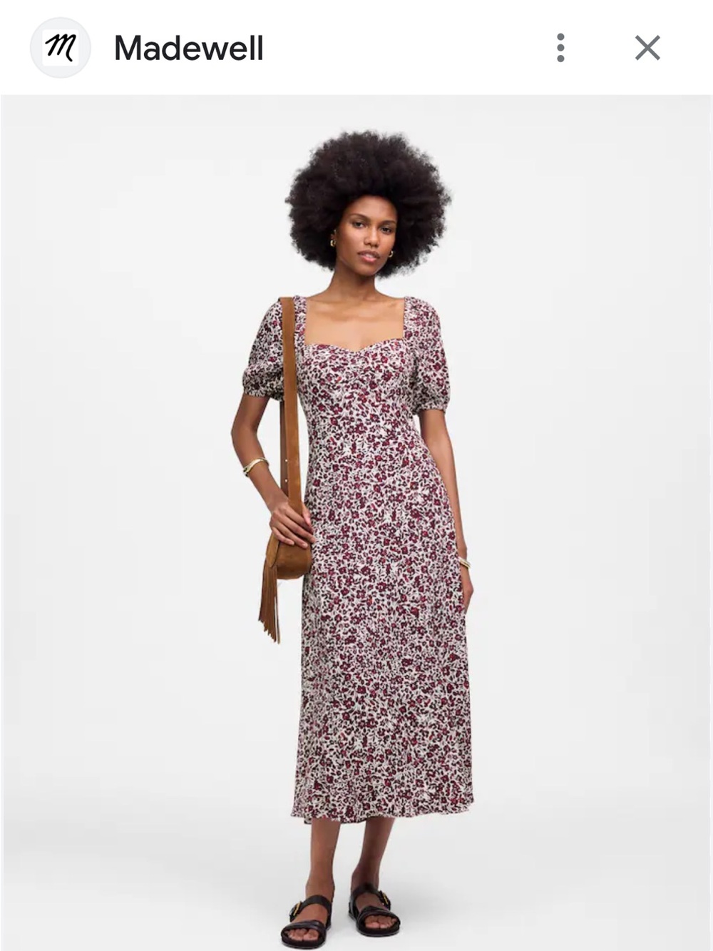 NWT Madewell Puff Sleeve Sweetheart Midi Dress in Burgundy Floral - Size 4